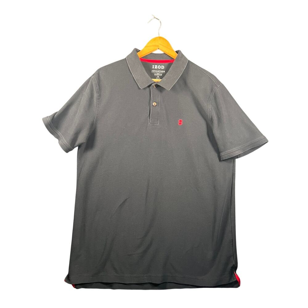 IZOD Advantage Performance Polo Shirt Mens XL Black Solid Stretch Knit Top